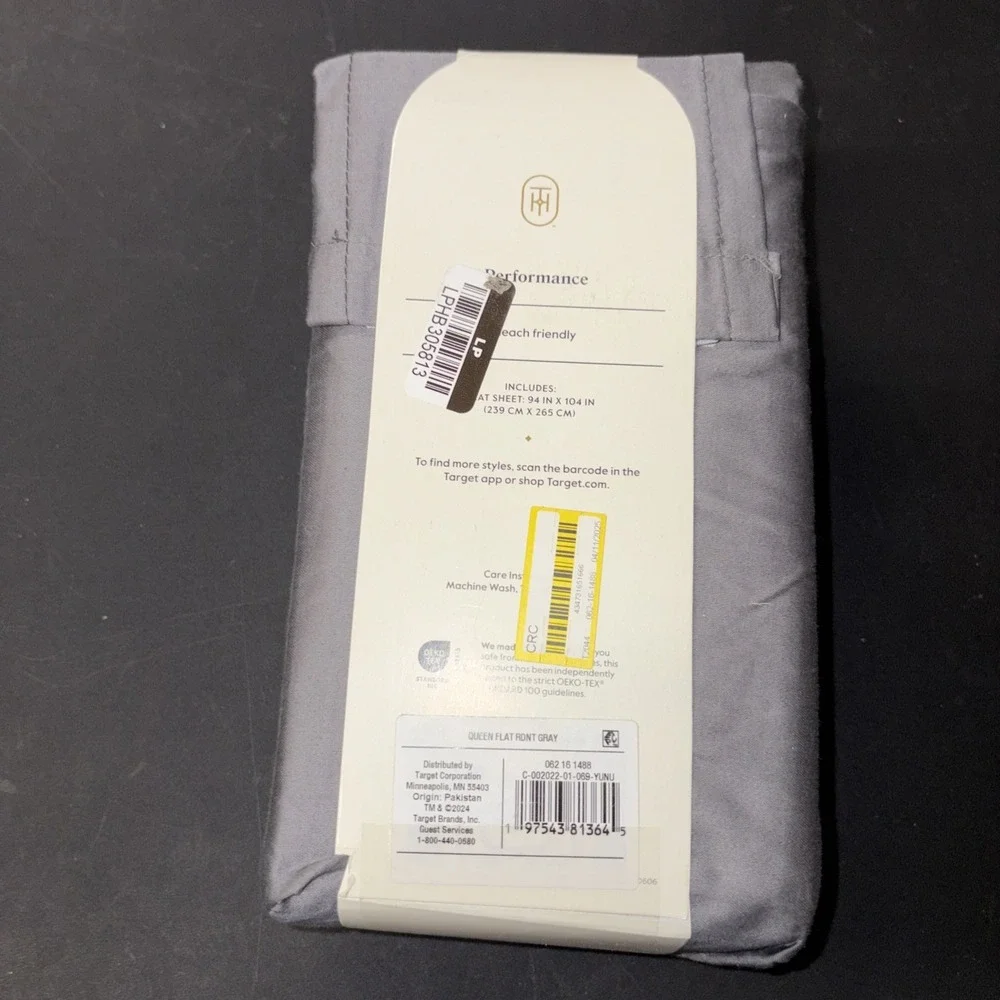 Threshold Queen Size 400 Thread Count Performance Flat Sheet Radiant Gray 28323